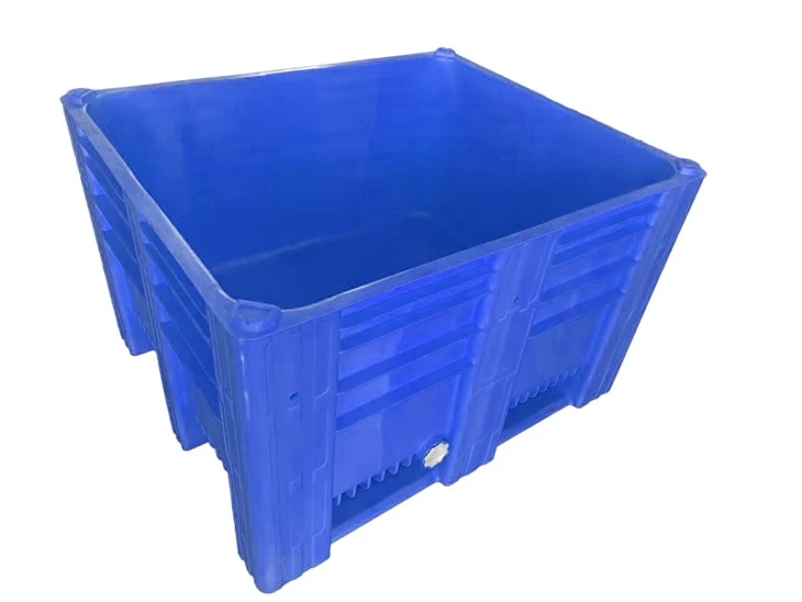 Blue 4- Way Solid Plastik palèt bwat ak kouvèti